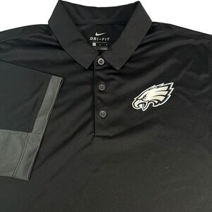 Philadelphia Eagles Nike Polo Shirt Mens Large Black NFL Dri-FIT Colorblock